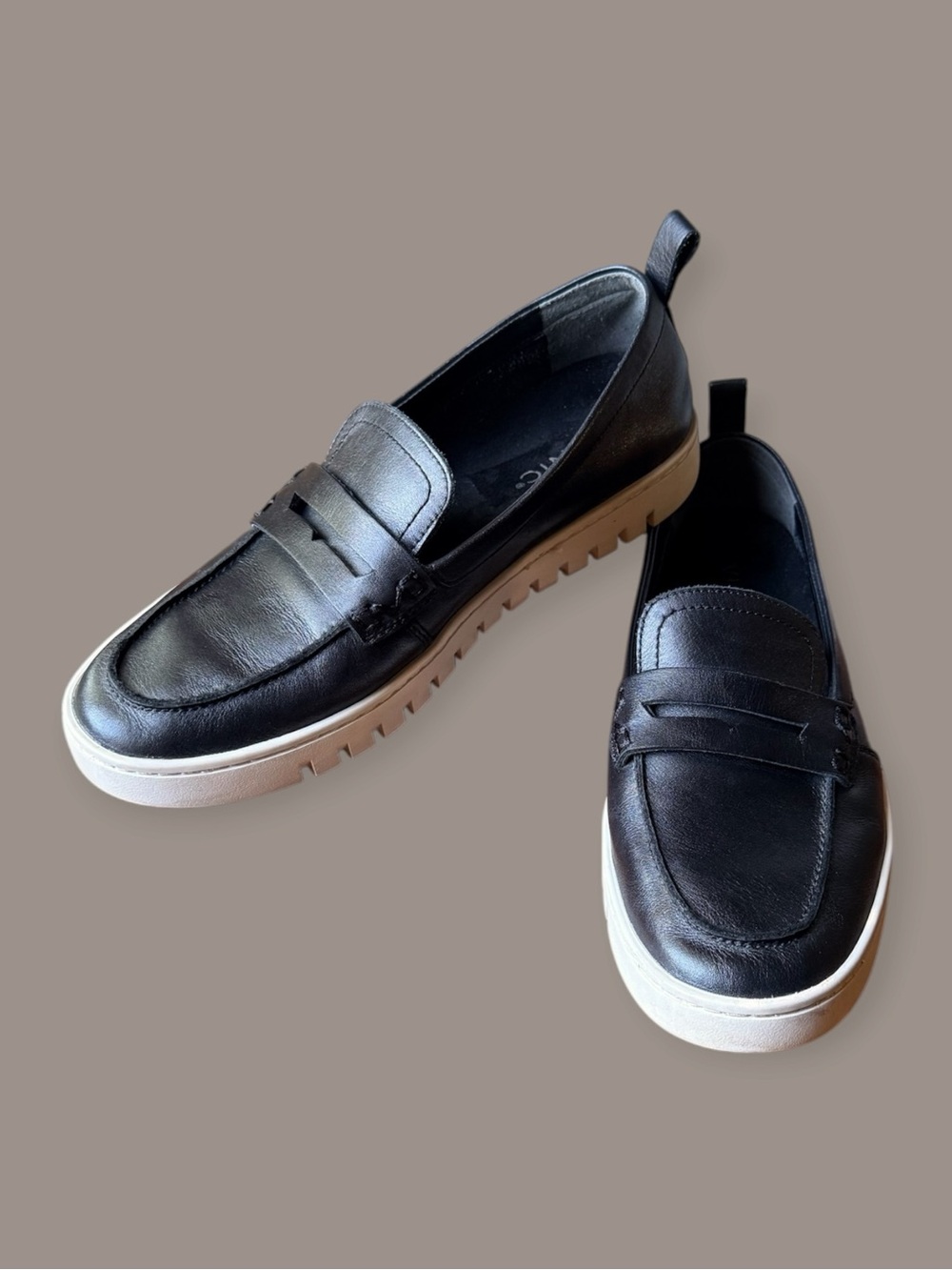 Vionic Uptown Slip-On Lug Sole Loafers in Black Leather